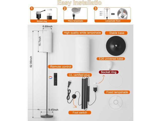 luckystyle LED Floor Lamp for Living Room, Dimmable Standing Lamps with Foot Switch,Remote Custom Color Temperature Black Pole Lamp with...
