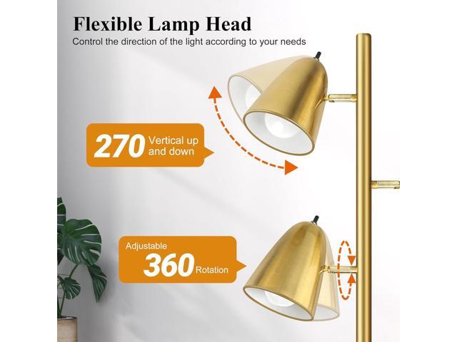 QiMH Tree Floor Lamp with 3 Light Bulbs, Standing Tall Pole Lamps for Living Room Bedroom Office, Reading Stand up Lamps with 3 Adjustable Arms,...