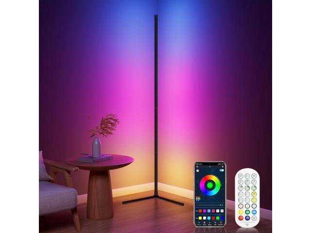 RGB Corner Floor Lamp, Bluetooth APP and Remote Control Music Sync LED Modern Floor Lamp for Living Room, Light Timing, 398 Dimmable Modes, 64.5'...