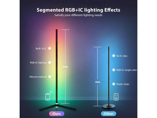 RGB Corner Floor Lamp, Bluetooth APP and Remote Control Music Sync LED Modern Floor Lamp for Living Room, Light Timing, 398 Dimmable Modes, 64.5'...