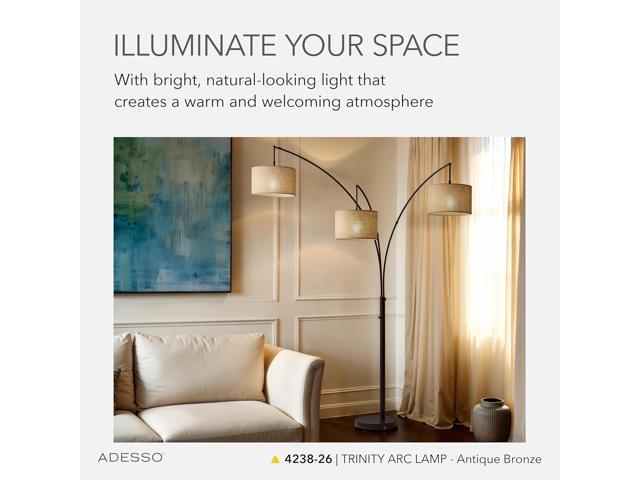 Adesso Arc Floor Lamp with 3 Movable Shades & Dimmable Brightness - Perfect Lighting for Bedroom, Living Room and Corner Decor, Antique Bronze