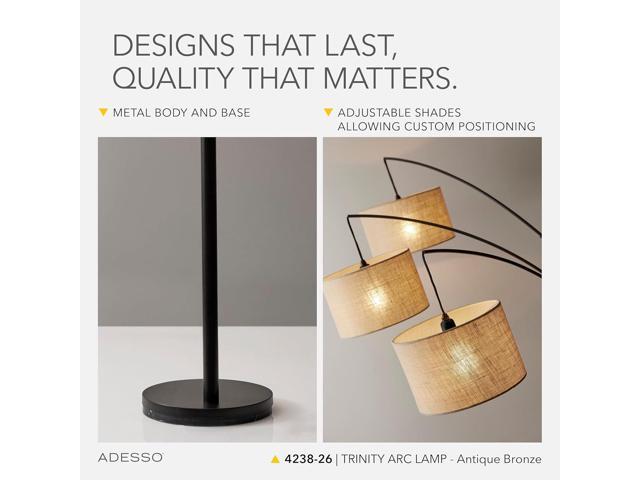 Adesso Arc Floor Lamp with 3 Movable Shades & Dimmable Brightness - Perfect Lighting for Bedroom, Living Room and Corner Decor, Antique Bronze