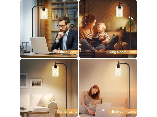 DLLT Floor Lamp Tall for Room: Black Standing Lamp with Clear Glass Lampshade for Living Room - Modern Bright Lamp for Bedroom - Industrial Corner...