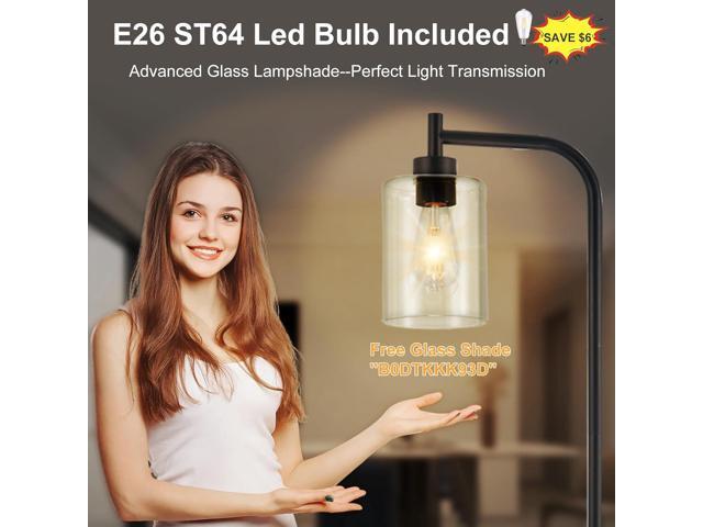 DLLT Floor Lamp Tall for Room: Black Standing Lamp with Clear Glass Lampshade for Living Room - Modern Bright Lamp for Bedroom - Industrial Corner...