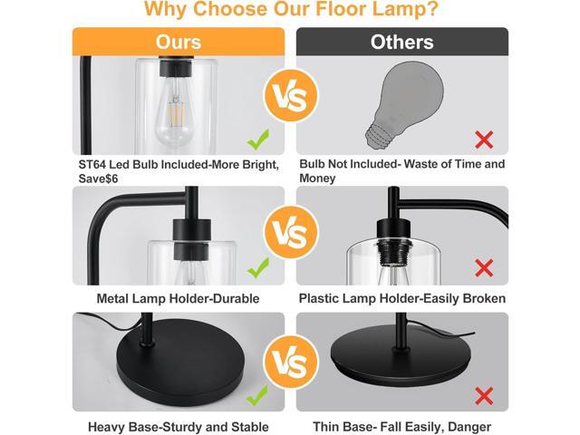 DLLT Floor Lamp Tall for Room: Black Standing Lamp with Clear Glass Lampshade for Living Room - Modern Bright Lamp for Bedroom - Industrial Corner...