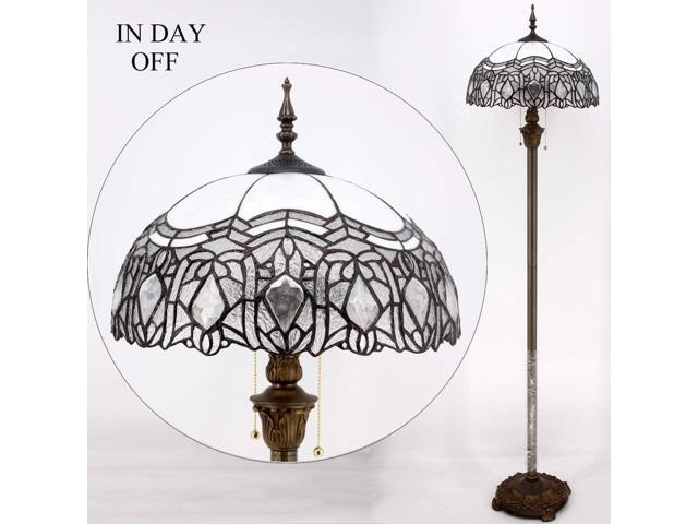 WERFACTORY Tiffany Floor Lamp Crystal Bead White Stained Glass Standing Reading Light 16X16X64 Inches Antique Pole Corner Lamp Decor Bedroom Living...
