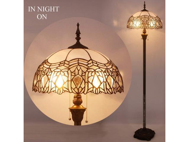 WERFACTORY Tiffany Floor Lamp Crystal Bead White Stained Glass Standing Reading Light 16X16X64 Inches Antique Pole Corner Lamp Decor Bedroom Living...