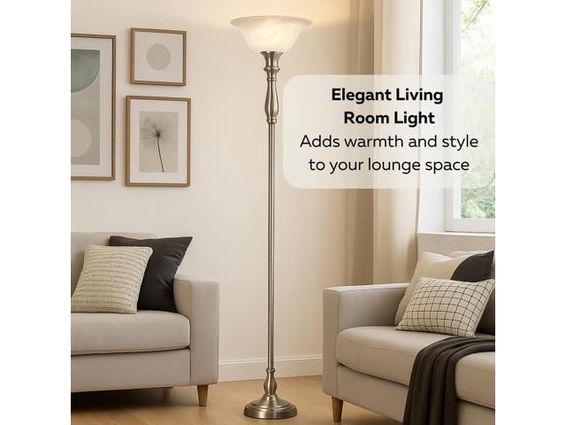 LIGHTACCENTS Floor Lamp, 72-Inch Standing Lamp with Brushed Nickel Finish and White Alabaster Glass Shade Torchiere Pole Lamp for Living Room,...