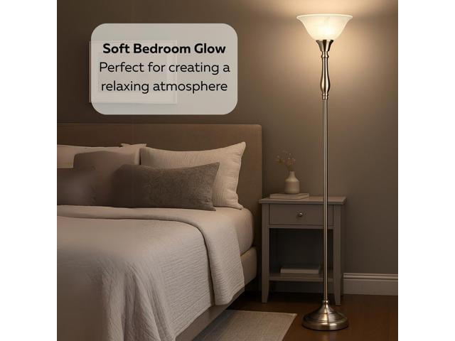LIGHTACCENTS Floor Lamp, 72-Inch Standing Lamp with Brushed Nickel Finish and White Alabaster Glass Shade Torchiere Pole Lamp for Living Room,...