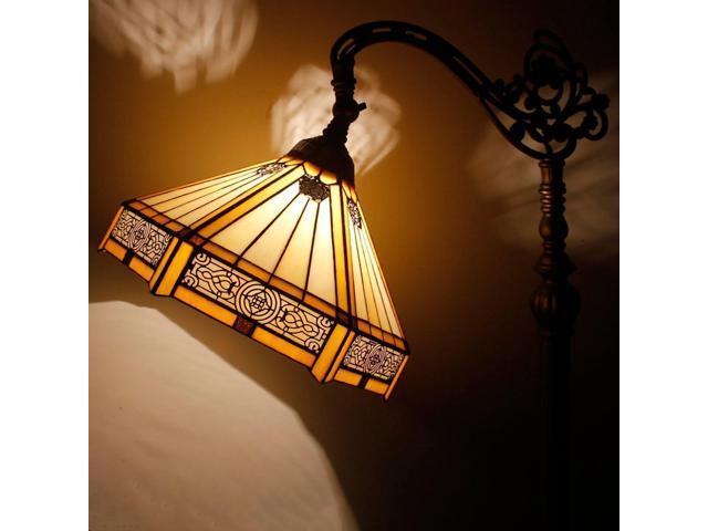 WERFACTORY Tiffany Floor Lamp Mission Hexagon Stained Glass Arched Lamp 12X18X64 Inches Gooseneck Adjustable Corner Standing Reading Light Decor...
