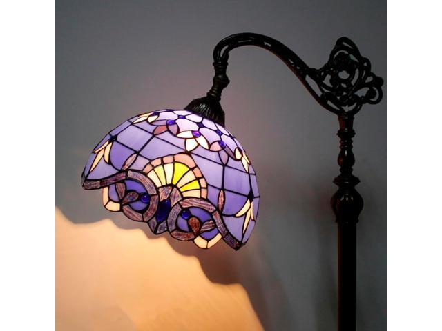 WERFACTORY Floor Lamp Tiffany Style Blue Purple Stained Glass Arched Lamp 12X18X64 Inches Gooseneck Adjustable Corner Standing Reading Light Decor...