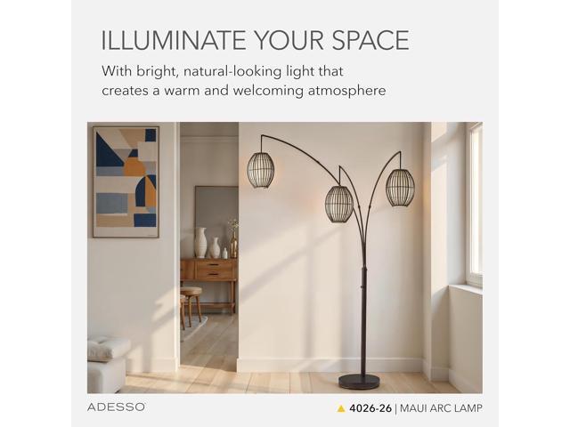 Adesso Maui Arc Floor Lamp with 3 Movable Shades & Adjustable Height- Perfect Lighting for Bedroom, Living Room and Corner Decor, Antique Bronze