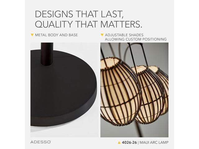 Adesso Maui Arc Floor Lamp with 3 Movable Shades & Adjustable Height- Perfect Lighting for Bedroom, Living Room and Corner Decor, Antique Bronze