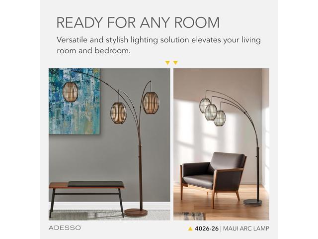 Adesso Maui Arc Floor Lamp with 3 Movable Shades & Adjustable Height- Perfect Lighting for Bedroom, Living Room and Corner Decor, Antique Bronze