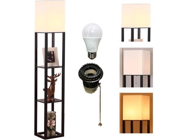 HomeFocus - Floor Lamp with Shelves,Shelf Floor Lamp with LED Bulb,Bookshelf Corner Display Lamp for Living Room,Bedroom and Office,White Linen...