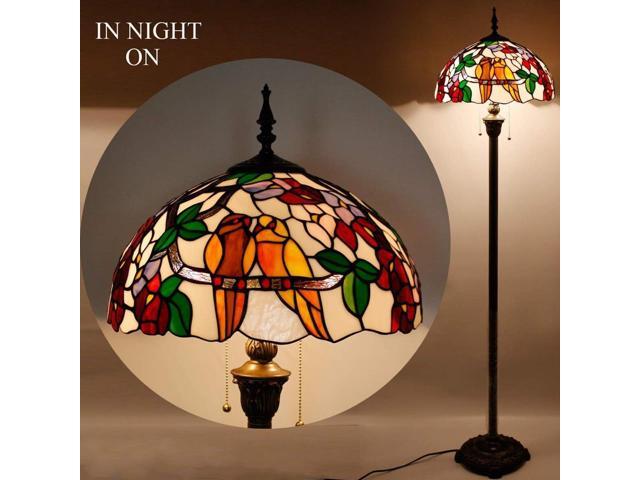WERFACTORY Tiffany Floor Lamp Double Tropical Birds Stained Glass Standing Reading Light 16X16X64 Inches Antique Pole Corner Lamp Decor Bedroom...