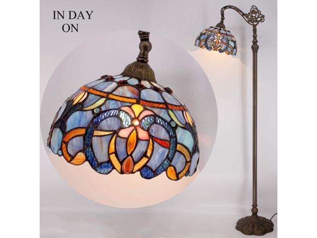 WERFACTORY Tiffany Floor Lamp Blue Purple Cloud Stained Glass Arched Lamp 12X18X64 Inches Gooseneck Adjustable Corner Standing Reading Light Decor...
