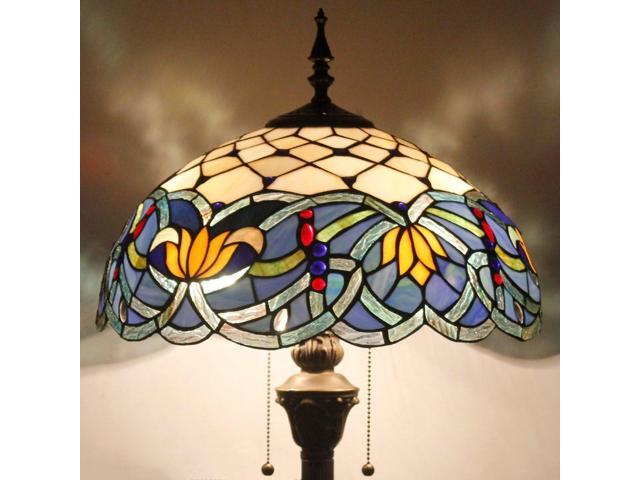 WERFACTORY Tiffany Floor Lamp Blue Lotus Stained Glass Flower Standing Reading Light 16X16X64 Inches Antique Pole Corner Lamp Decor Bedroom Living...