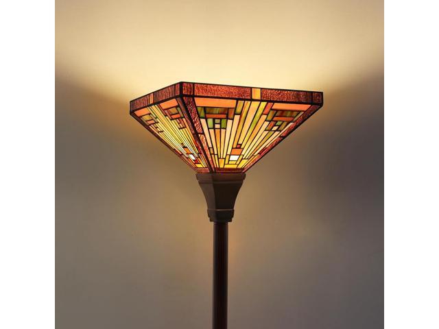 Capulina Tiffany Lamp Stained Glass Torchiere Floor Lamp, 12x12x70 Inches Industrial Blackish Bronze Pole Amber Brown Antique Tiffany Style Torch...