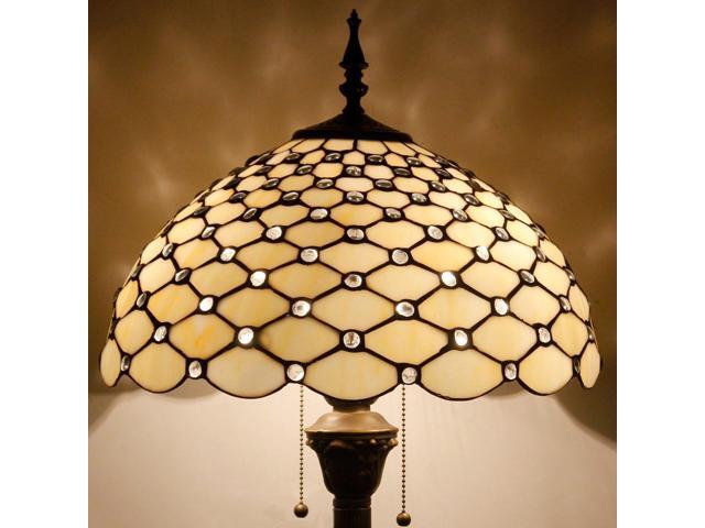WERFACTORY Tiffany Floor Lamp Cream Amber Stained Glass Bead Standing Reading Light 16X16X64 Inches Antique Pole Corner Lamp Decor Bedroom Living...