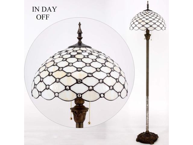 WERFACTORY Tiffany Floor Lamp Cream Amber Stained Glass Bead Standing Reading Light 16X16X64 Inches Antique Pole Corner Lamp Decor Bedroom Living...