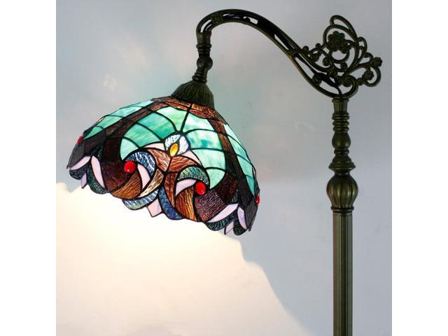 WERFACTORY Tiffany Floor Lamp Green Liaison Stained Glass Arched Lamp 12X18X64 Inches Gooseneck Adjustable Corner Standing Reading Light Decor...
