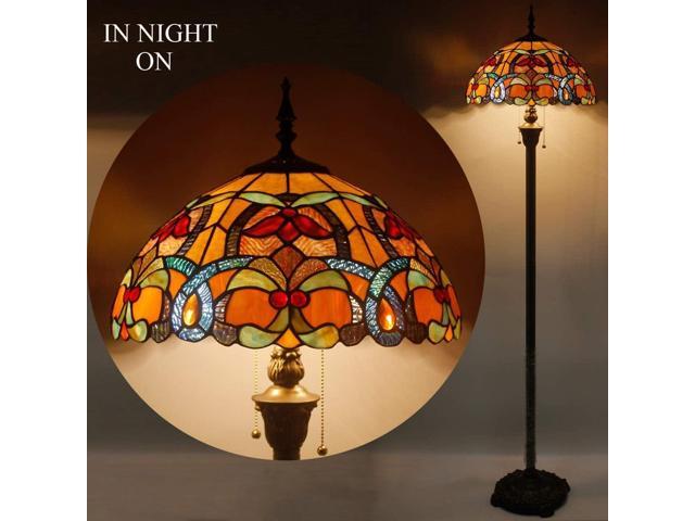 WERFACTORY Tiffany Floor Lamp Orange Liaison Stained Glass Standing Reading Light 16X16X64 Inches Antique Pole Corner Lamp Decor Bedroom Living...