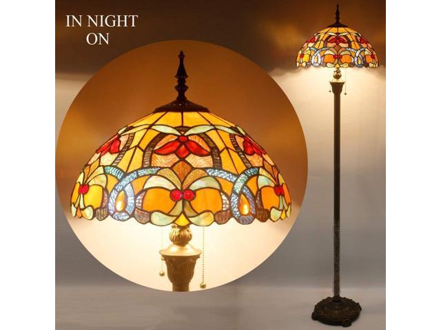 WERFACTORY Tiffany Floor Lamp Orange Liaison Stained Glass Standing Reading Light 16X16X64 Inches Antique Pole Corner Lamp Decor Bedroom Living...