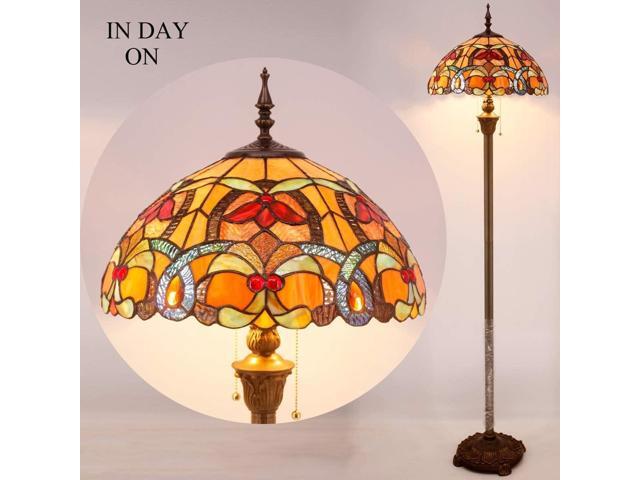 WERFACTORY Tiffany Floor Lamp Orange Liaison Stained Glass Standing Reading Light 16X16X64 Inches Antique Pole Corner Lamp Decor Bedroom Living...