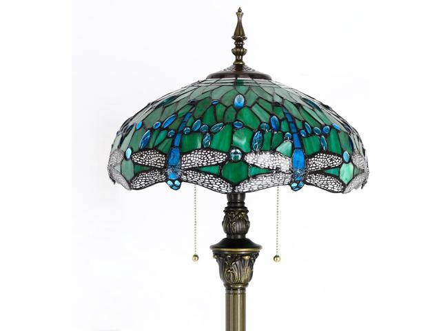 Tiffany Floor Lamp Stained Glass Lamp Standing Reading Light 16x16x70 Inch for Living Room (Green Dragonfly)