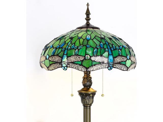 Tiffany Floor Lamp Stained Glass Lamp Standing Reading Light 16x16x70 Inch for Living Room (Green Dragonfly)