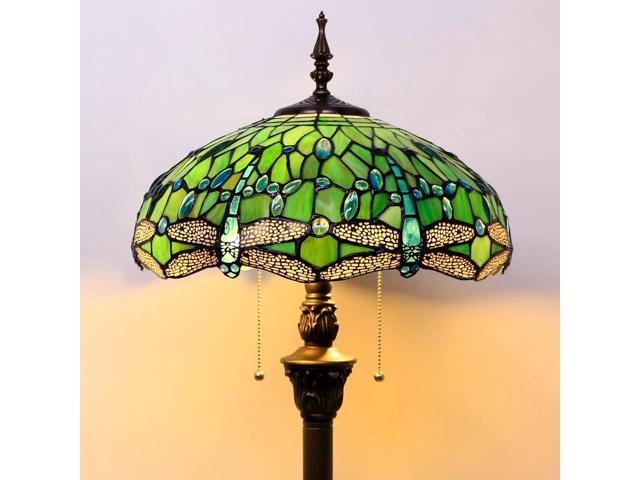 Tiffany Floor Lamp Stained Glass Lamp Standing Reading Light 16x16x70 Inch for Living Room (Green Dragonfly)