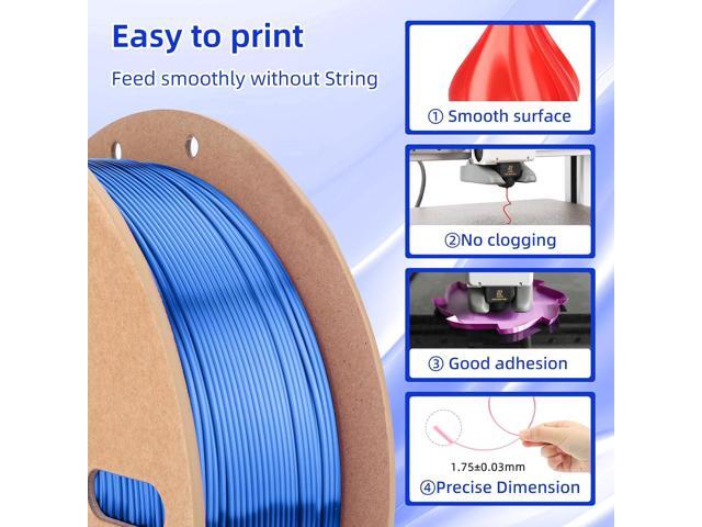 Silk PLA Filament 1.75mm, Silk PLA 3D Printer Filament, 2.2 LBS (1KG) Cardboard Spool, Fit Most FDM 3D Printer, Silk Blue