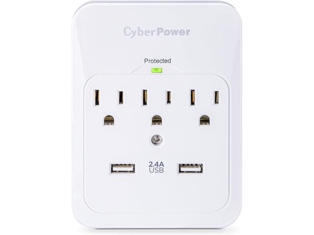 CyberPower CSP300WUR1 Professional Surge Protector, 600J/125V, 3 Outlets, 2 USB Charge Ports (2.1 Amps Shared) Wall Tap Plug