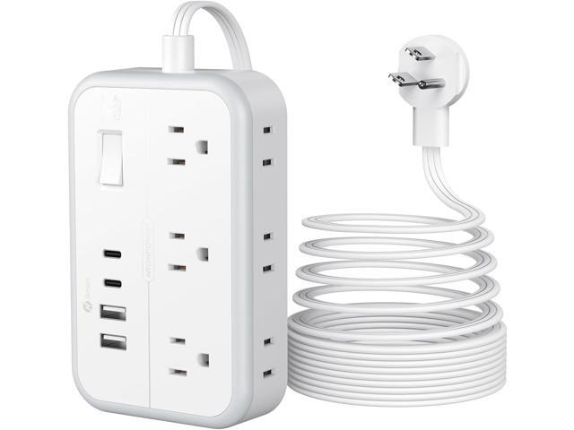 Surge Protector Power Strip 10 ft, Flat Plug Extension Cord with 6 Outlets 4 USB Ports, Outlet Extender Long Cord, Overload Protection, Extension...