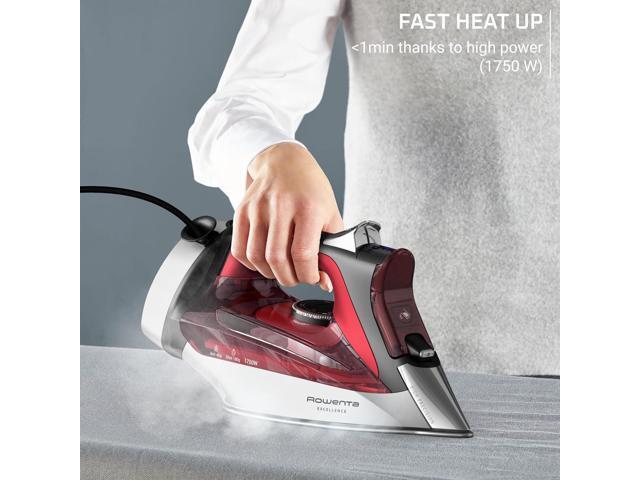 Rowenta Iron, Focus Excellence Stainless Steel Soleplate Steam Iron for Clothes, Retractable Cord, 400+ Microsteam Holes, Powerful steam, LED...