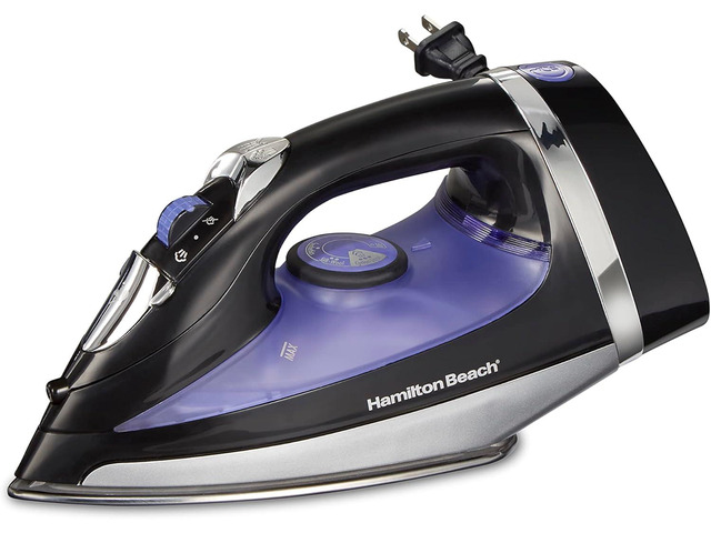 Hamilton Beach Steam Iron for Clothes & Garment Steamer with Smooth Press Stainless Steel Soleplate, 1200 Watts, 8 Retractable Cord, Black (14214)