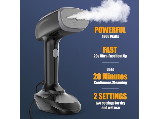 Powerful Handheld Fabric Steamer - 1800W with Fast Ceramic Heat-Up Plate, 2-in-1 Ironing & Wrinkle Remover, Steam Nozzle, Lint Brush - Black, for...