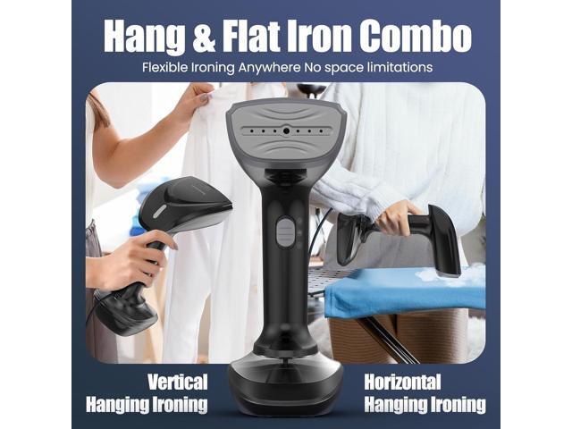 Powerful Handheld Fabric Steamer - 1800W with Fast Ceramic Heat-Up Plate, 2-in-1 Ironing & Wrinkle Remover, Steam Nozzle, Lint Brush - Black, for...