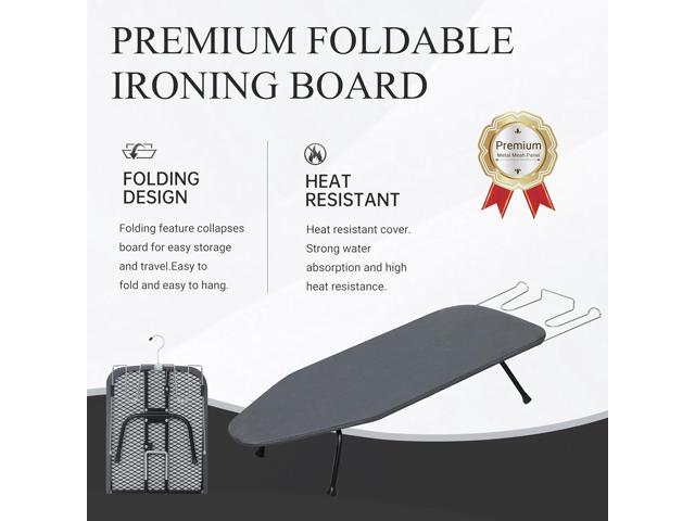 ZOES HOMEWARE Metal Mesh Panel Tabletop Ironing Board Foldable Iron Board Heavy Duty Small Iron Board with Heat Resistant Cover and 100% Cotton...