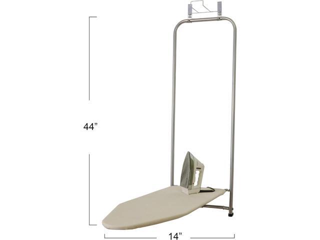 Household Essentials 144222 Over The Door Small Ironing Board with Iron Holder, Natural Cotton Cover Silver