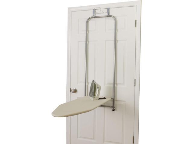 Household Essentials 144222 Over The Door Small Ironing Board with Iron Holder, Natural Cotton Cover Silver