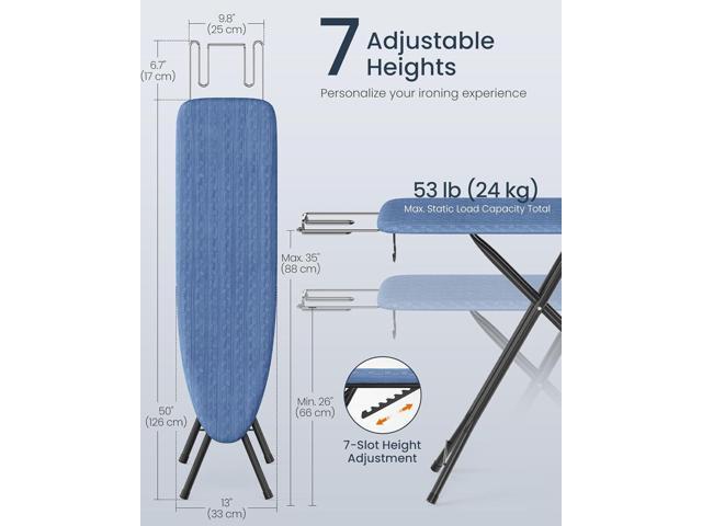 SONGMICS Ironing Board, Foldable Iron Board, Height Adjustable up to 35 Inches, with 4 Layered Cover and Pad, Iron Rest, Hook, Steel X-Legs, for...