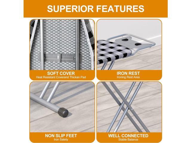 Jakeefud Ironing Board 13' X 43' W/Extra Thick Heavy Duty Padded Cover, Height Adjustable,Heat & Scorch Resistant Fabric, Anti-Skid Feet, Extra...