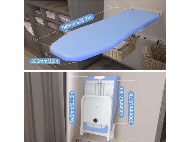 Wall Mounted Ironing Board 38.7 x 12 Inch, 180° Swivel Heavy Duty Ironing Board with Heat Resistant Cover, Space Saving Wall Mount Folding Ironing...