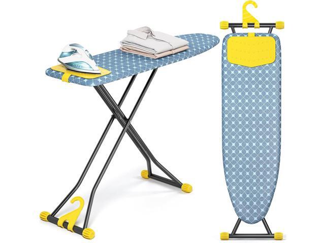 KINGBOARD Ironing Board, Compact Iron Board with Silicon Iron Mat, Heat Resistant Cover, 7 Height Adjustable, Foldable Ironing Board Wall Mount...