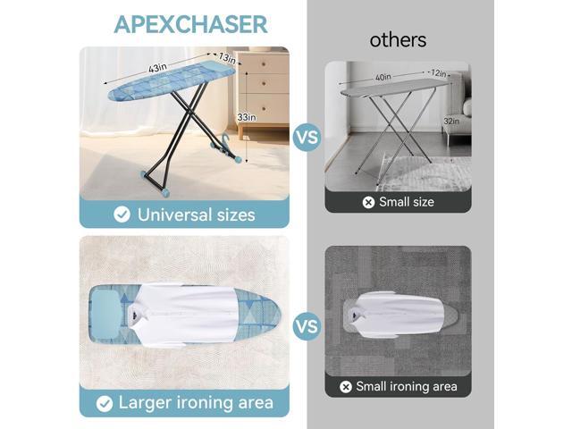 APEXCHASER Ironing Board with Iron Rest, Compact and Space Saver Iron Board, Extra Thick Cover, Height Adjustable, Wall Mount & Closet Hanger 13x43...