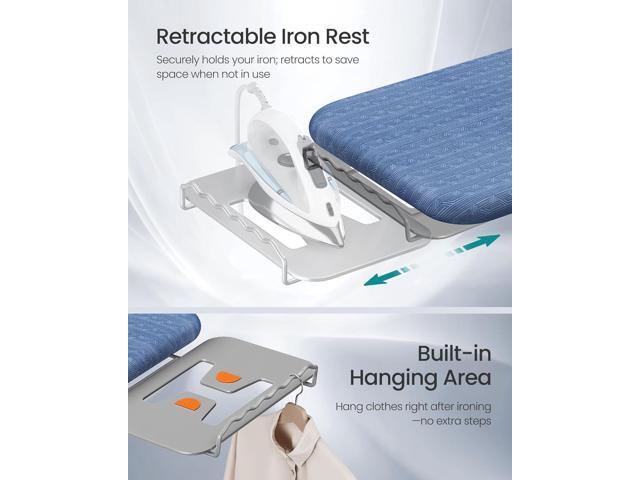 SONGMICS Ironing Board, Retractable Iron Rest, Foldable Iron Board, 43 x 13 Inches, Space-Saving, Height Adjustable, Padded with Cover, Hook,...