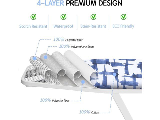 Ironing Board Cover and pad - 15 x 54 Thick Padding 4 Layers with 2' Elastic, Stain Resistant & Durable Scorch, 2 Click Buckles for Smooth...