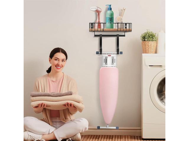 TJ. MOREE Ironing Board Hanger Metal Wall Mount Iron and Ironing Board Holder, Laundry Room Decor and Storage with Large Storage Black